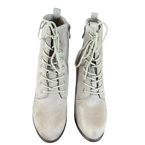 Journey Collection Baylor Lace Up Combat Heeled Bootie Gray NEW 8.5 WIDE - Picture 2 of 10